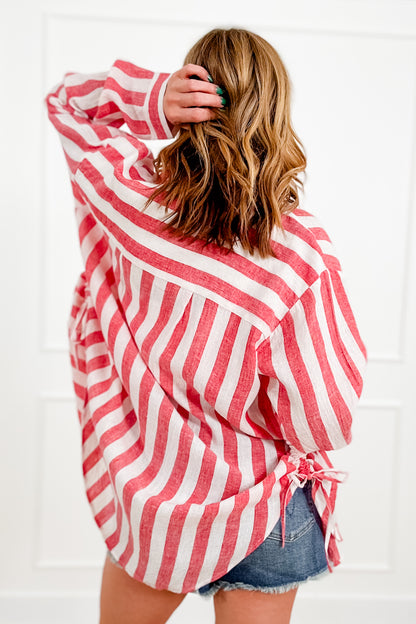 POL Stripe Pattern Long Sleeve Button Up Top