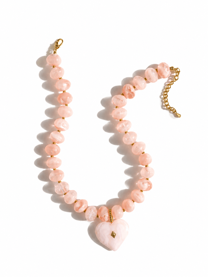 Tiny Dancer Chunky Blush Heart Pendant Statement Necklace - Freckled Poppy