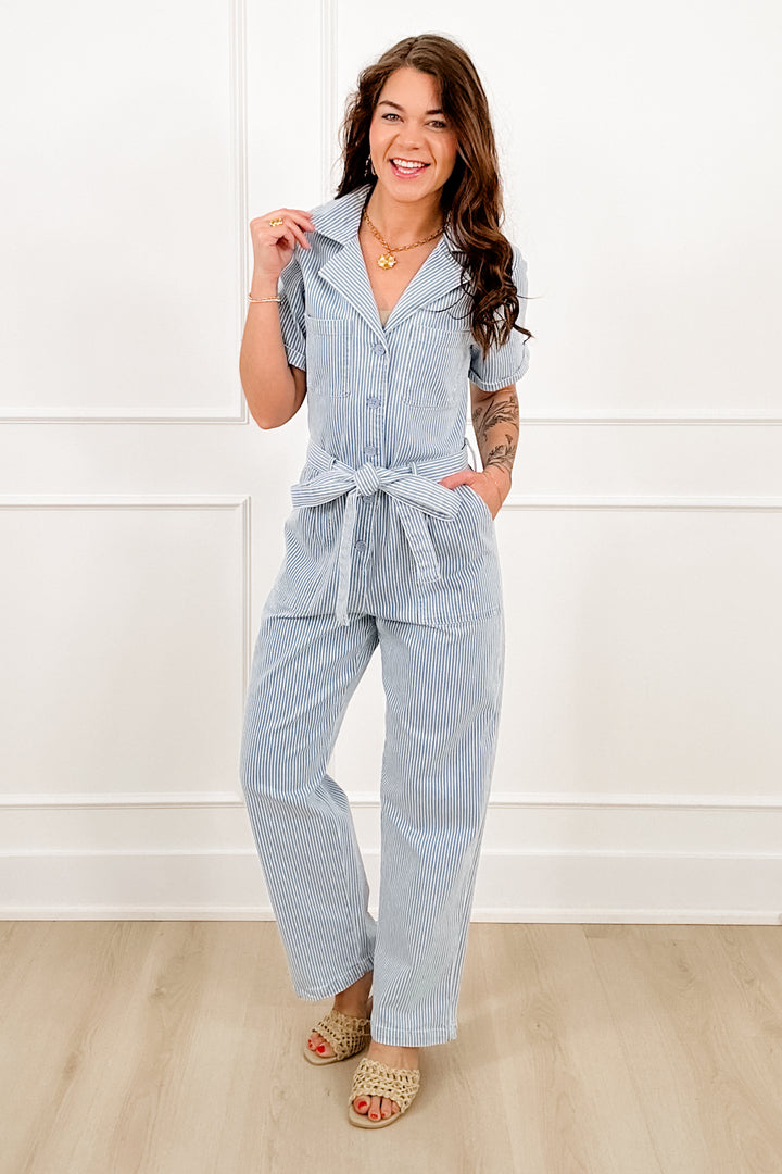 Striped Utility Button Down Jumpsuit