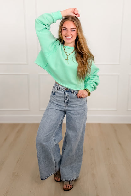 Solid Color Long Sleeve Crop Sweatshirt