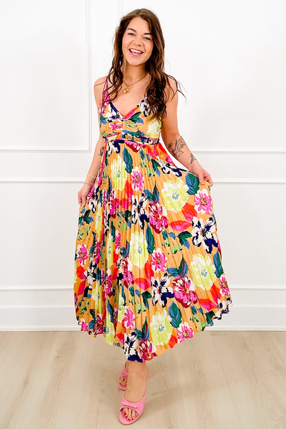 Floral Print Sleeveless Pleated Midi Dress