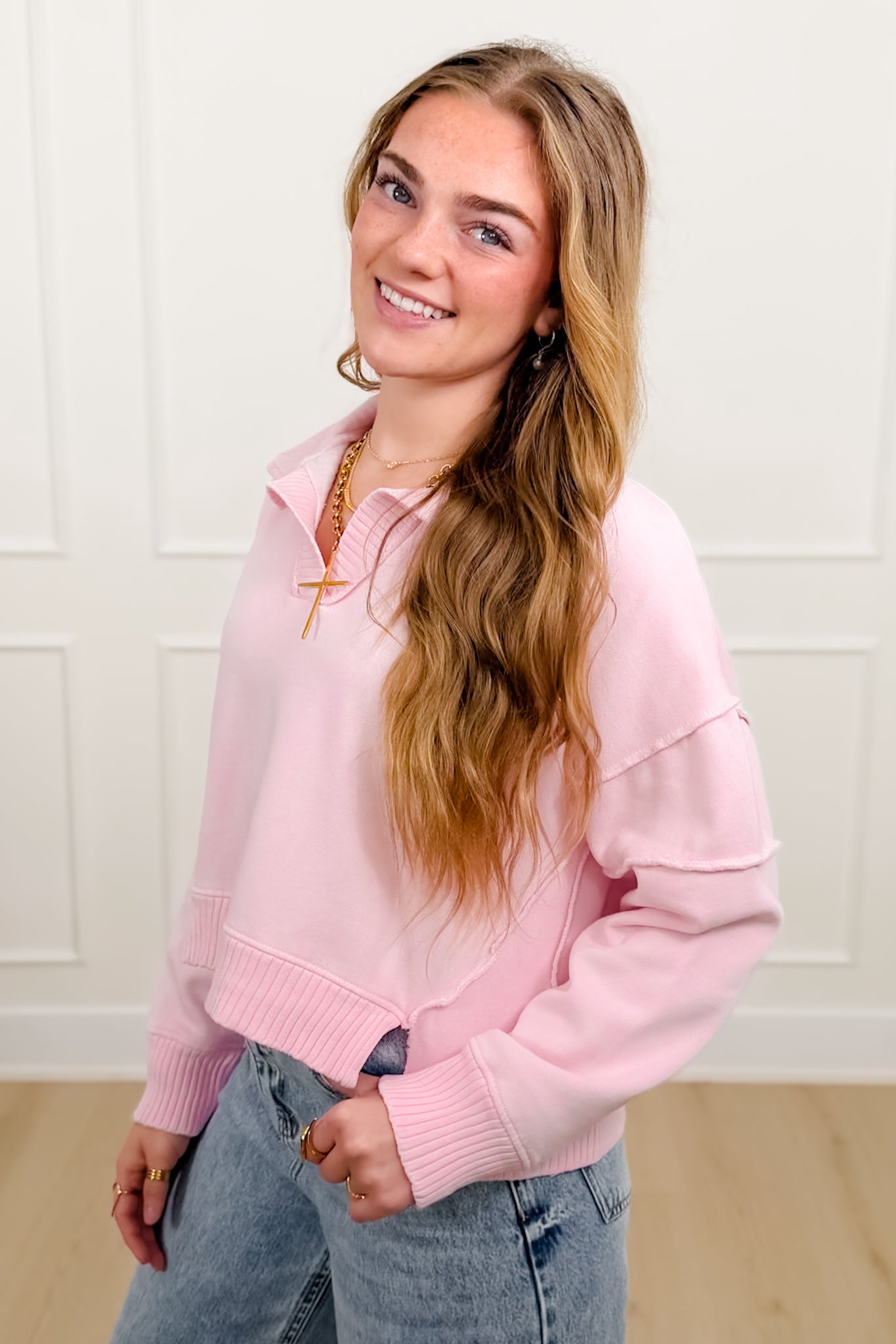 Mineral Wash Long Sleeve V Neck Sweatshirt