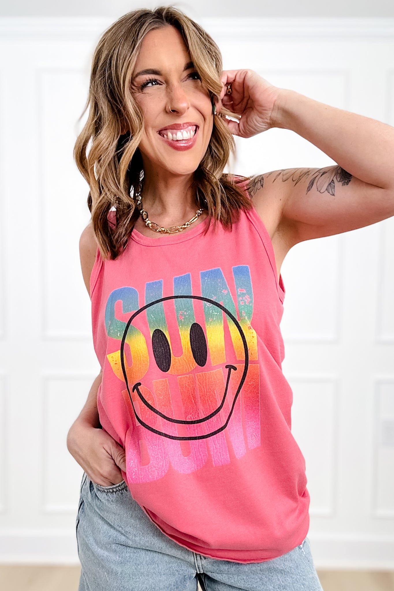 Plus/Reg "Sun Bum" Smiley Graphic Tank Top