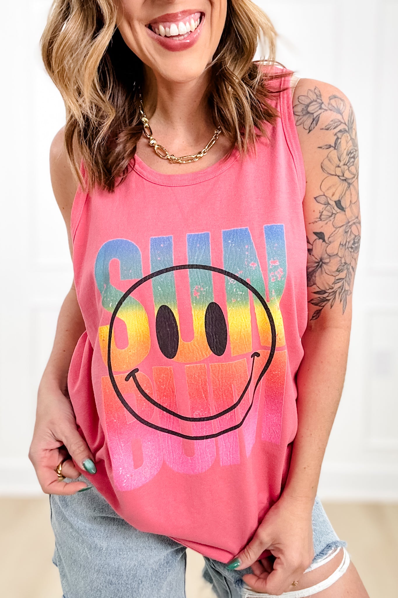 Plus/Reg "Sun Bum" Smiley Graphic Tank Top