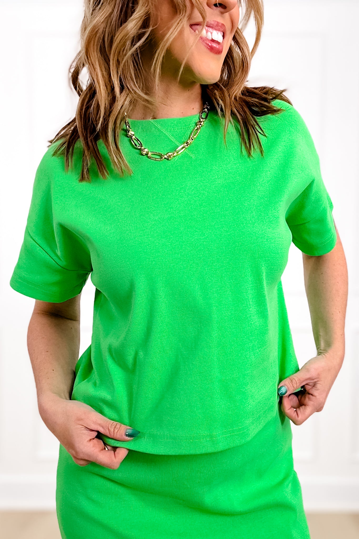 Solid Short Sleeve Top and Midi Skirt Set