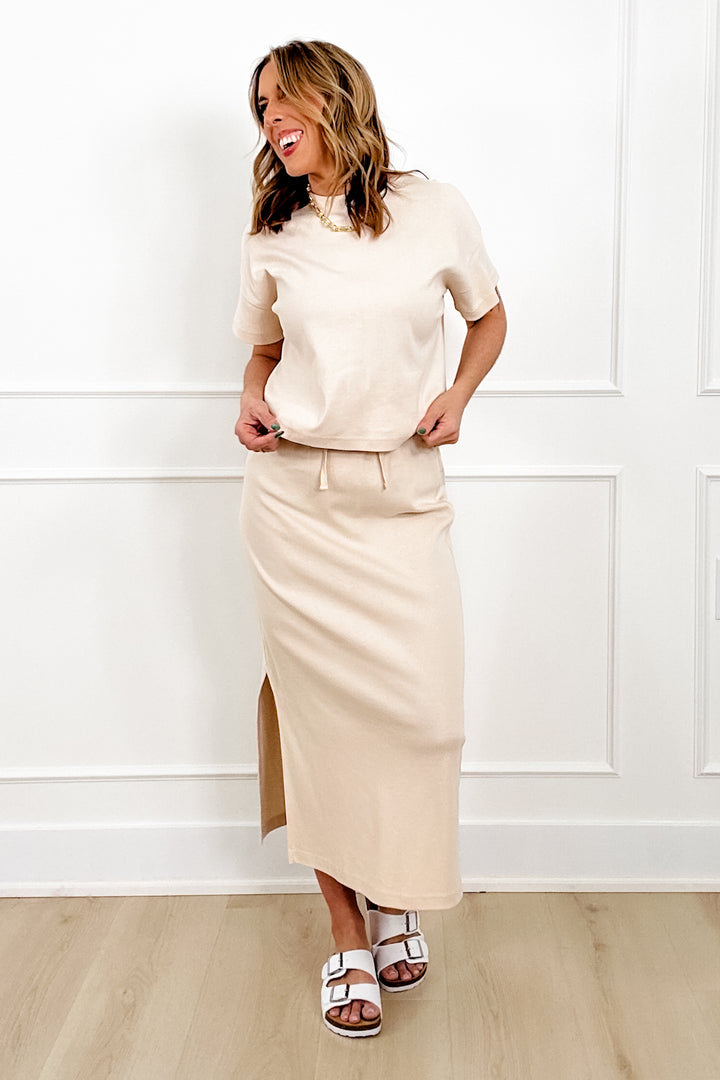 Solid Short Sleeve Top and Midi Skirt Set - Freckled Poppy