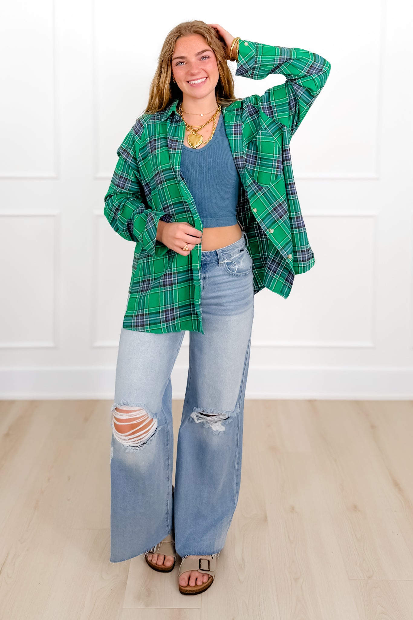 Plaid Long Sleeve Button Down Top