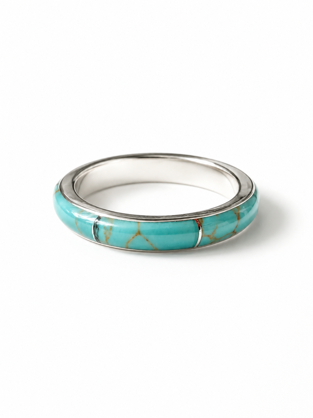 BOHO SOL Silver Turquoise Inlaid Stacker Ring