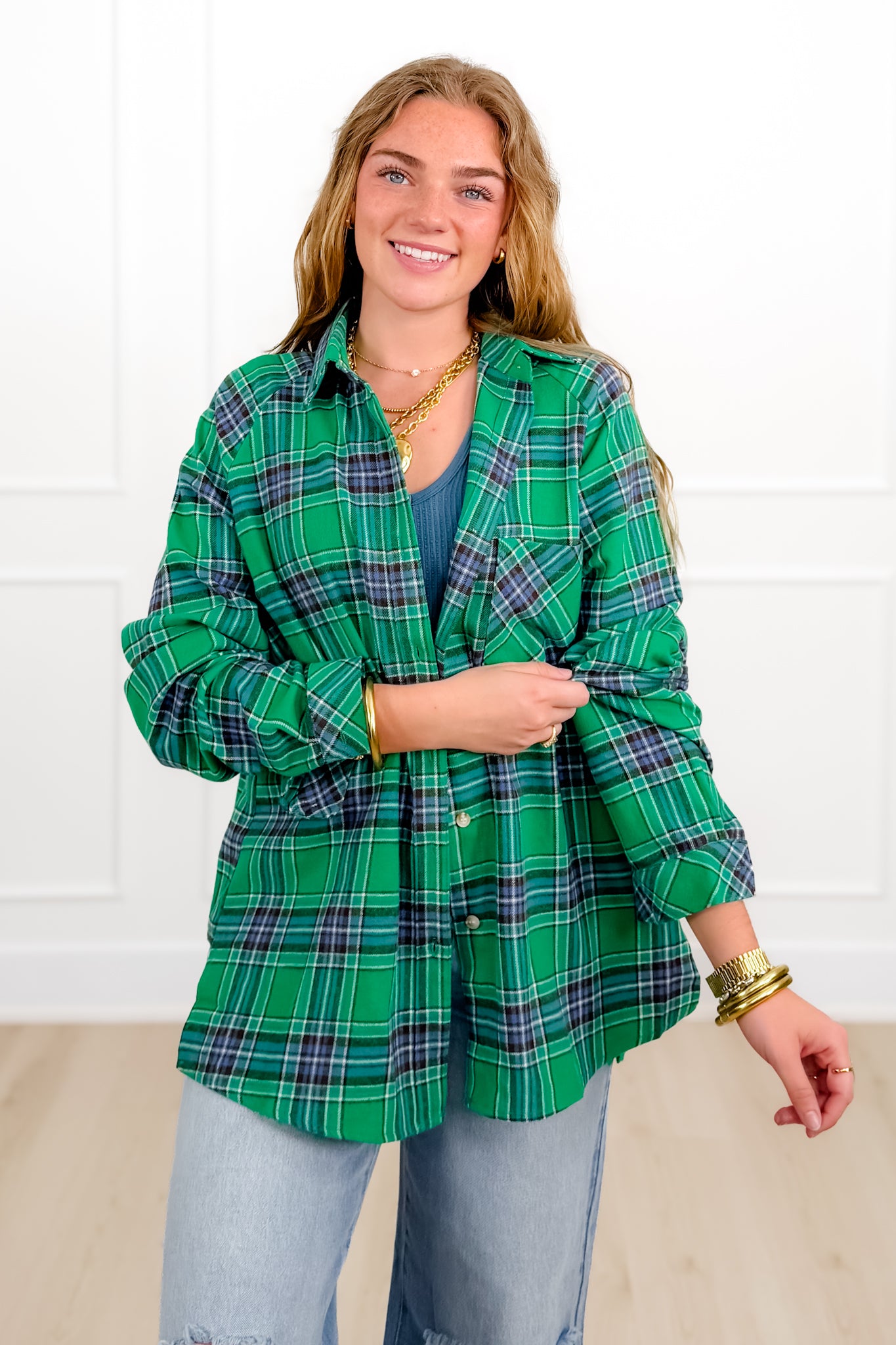 Plaid Long Sleeve Button Down Top