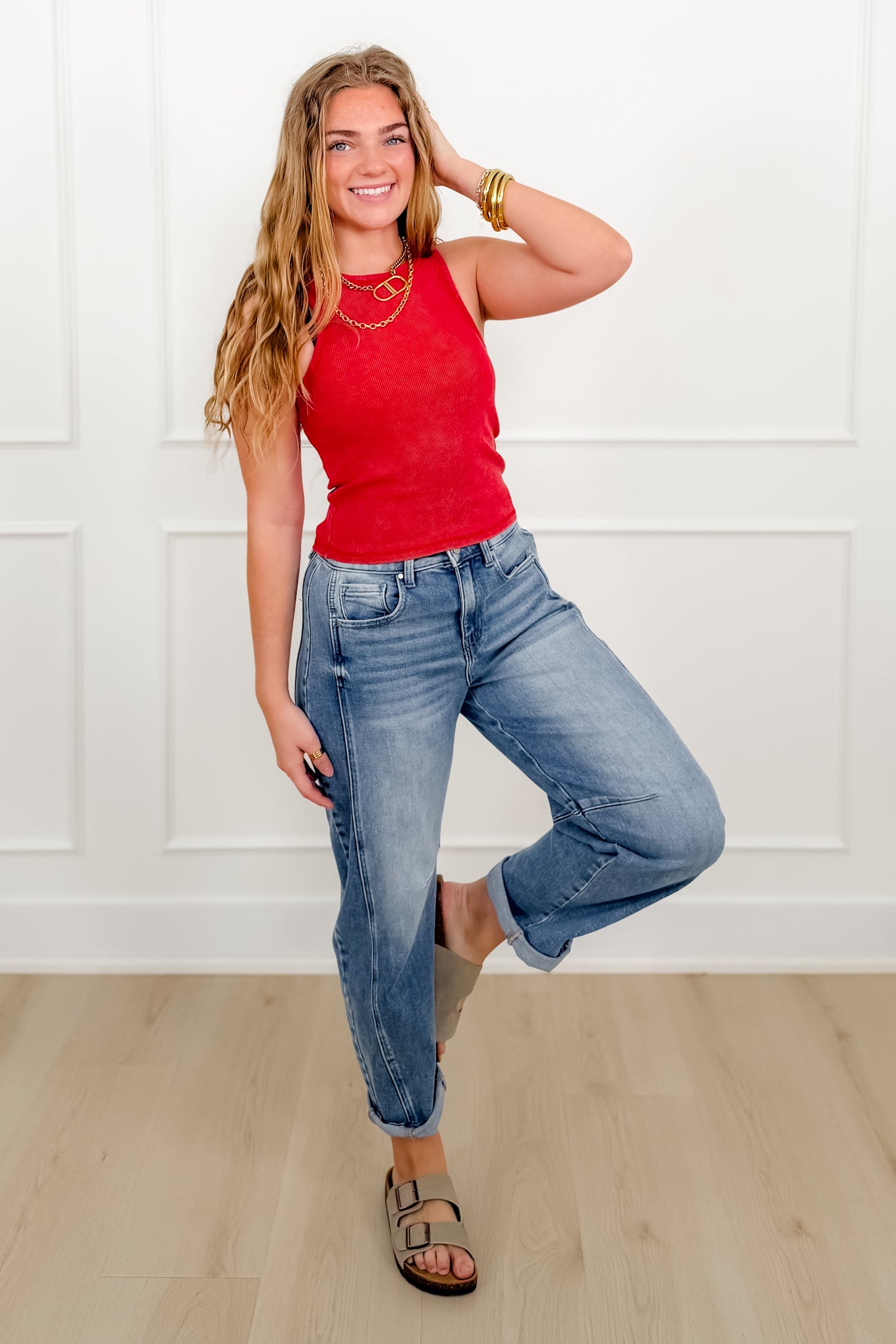 Acid Wash Ribbed Sleeveless Tank Top