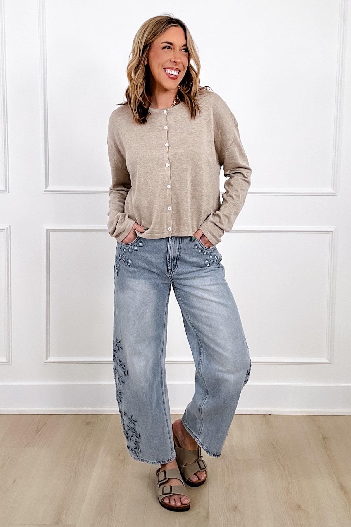 Long Sleeve Button Down Oatmeal Cardigan