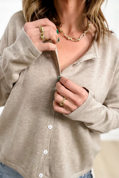 Long Sleeve Button Down Oatmeal Cardigan