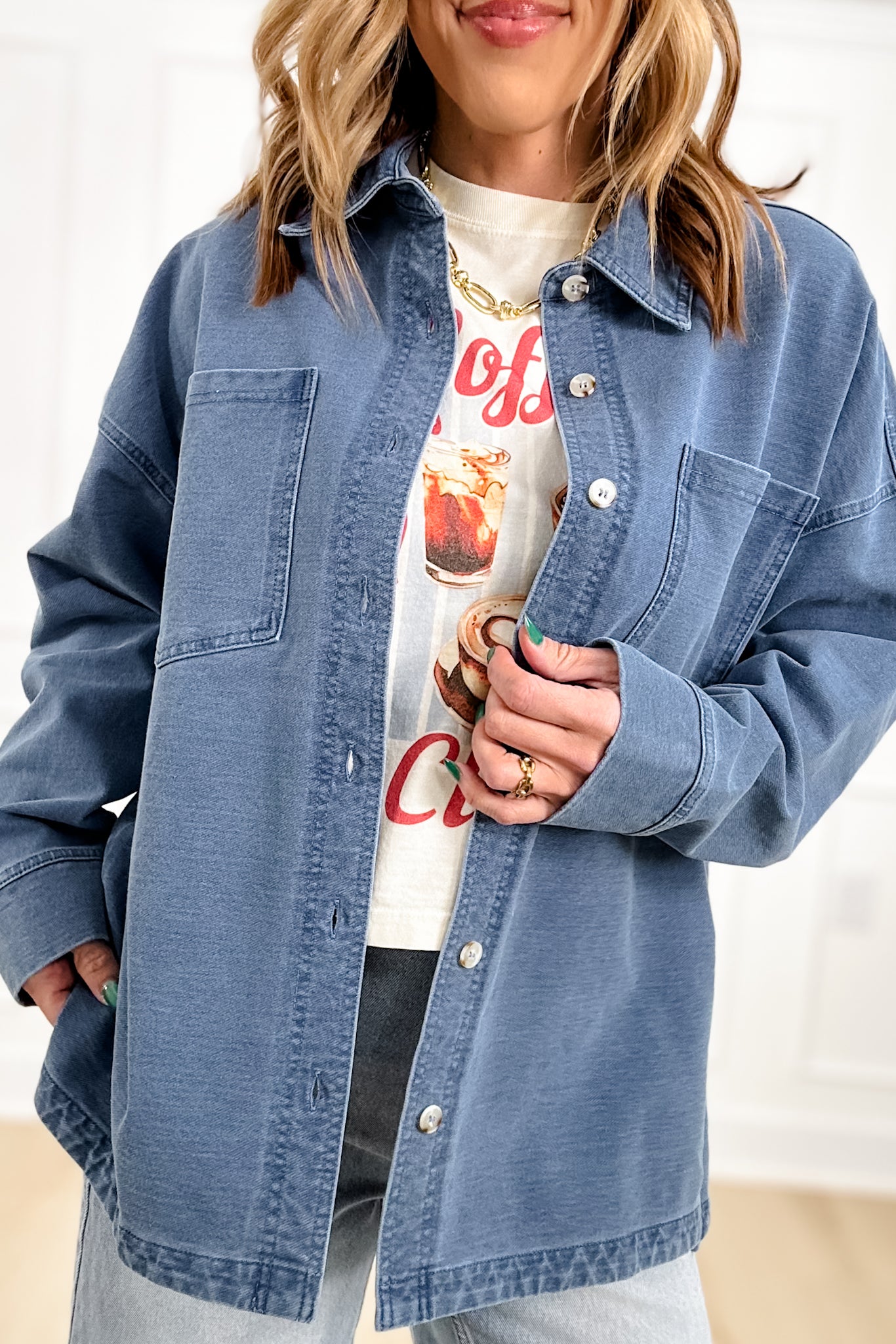 Medium Wash Long Sleeve Button Down Shacket
