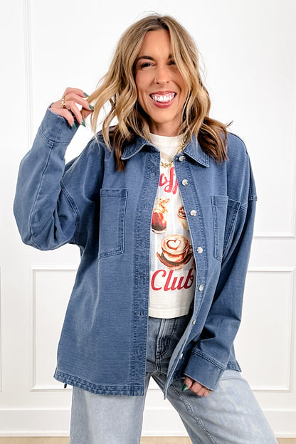 Medium Wash Long Sleeve Button Down Shacket