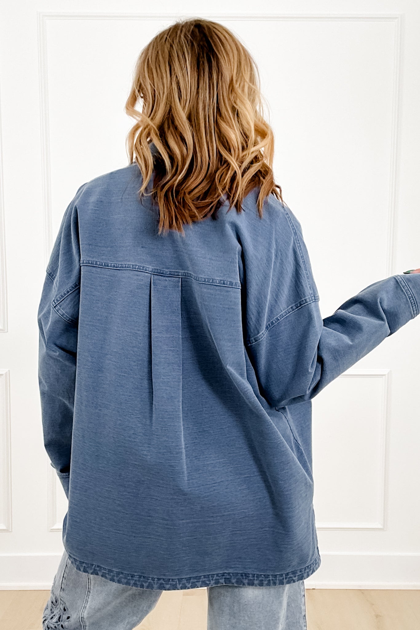 Medium Wash Long Sleeve Button Down Shacket