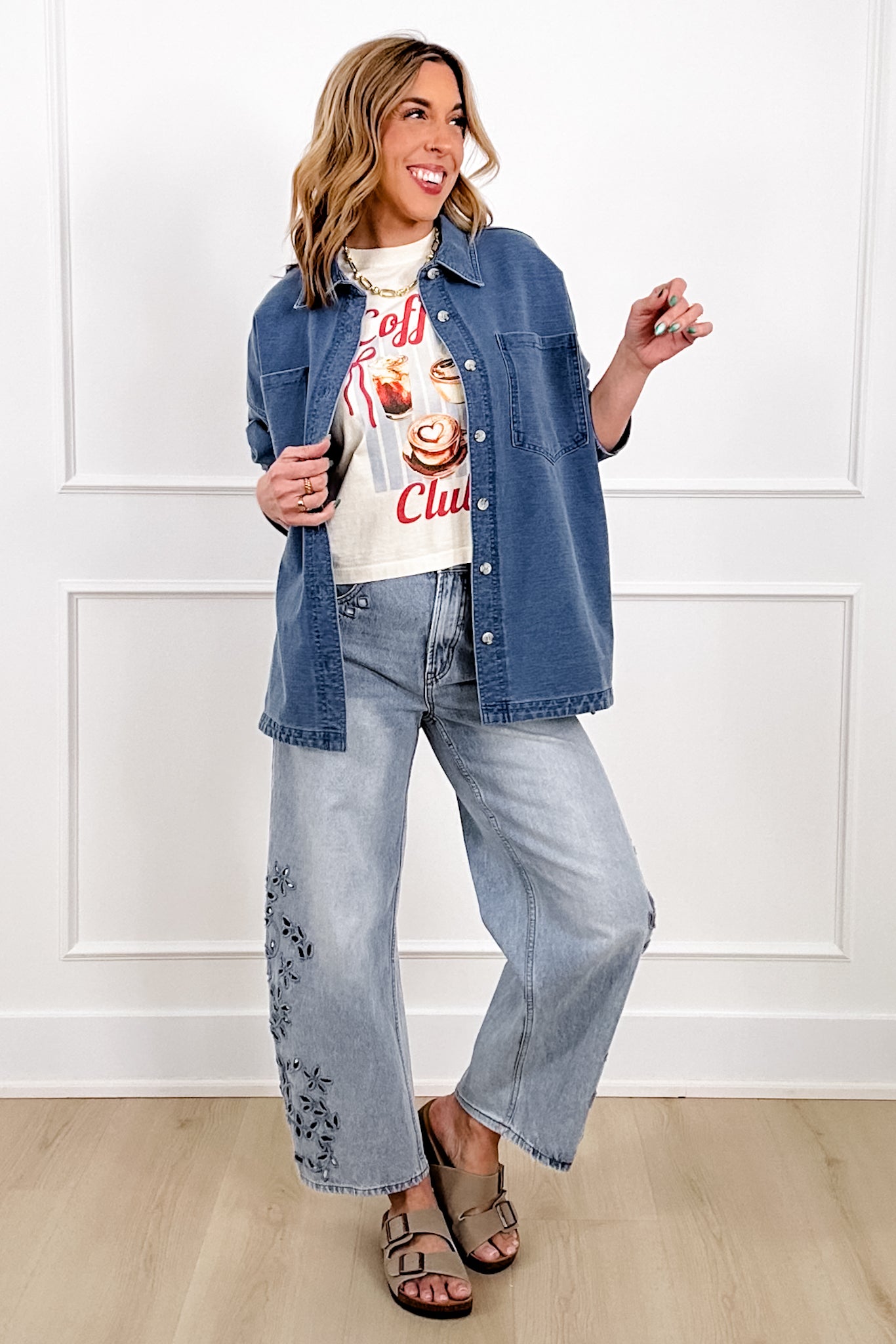 Medium Wash Long Sleeve Button Down Shacket