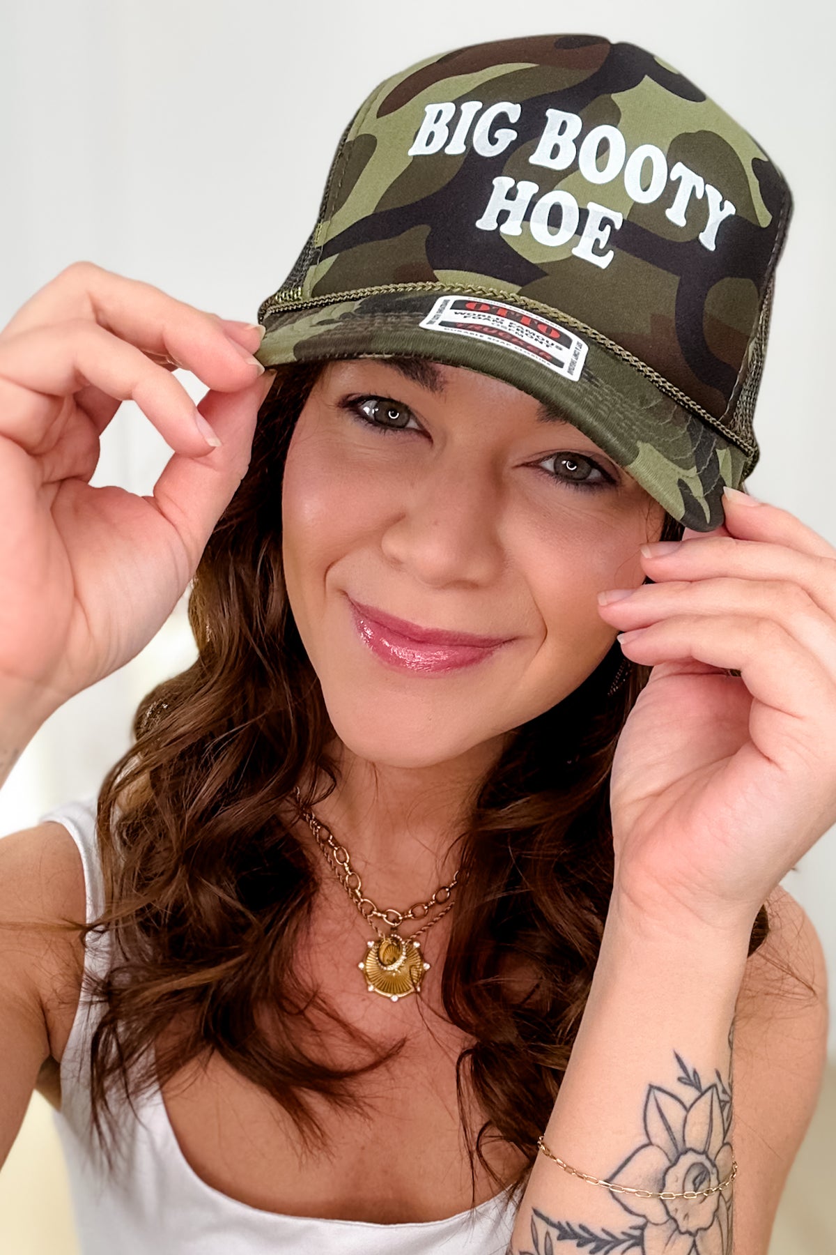 BIG BOOTY HOE Camo Rope Trucker Hat - Freckled Poppy