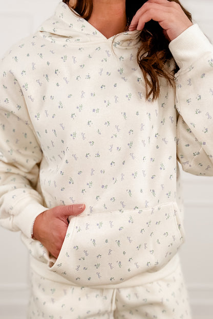 Floral And Bow Print Long Sleeve Pullover Sweatshirt