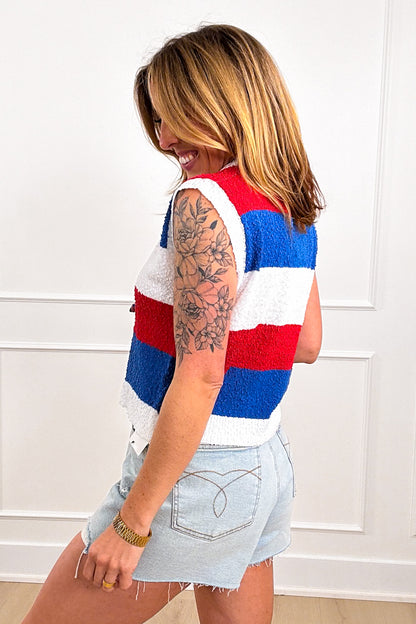 Knit Striped Sleeveless V Neck Top
