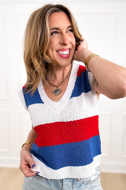Knit Striped Sleeveless V Neck Top