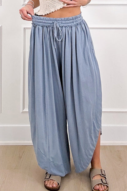 Elastic Waist Wide Leg Tulip Hem Pants