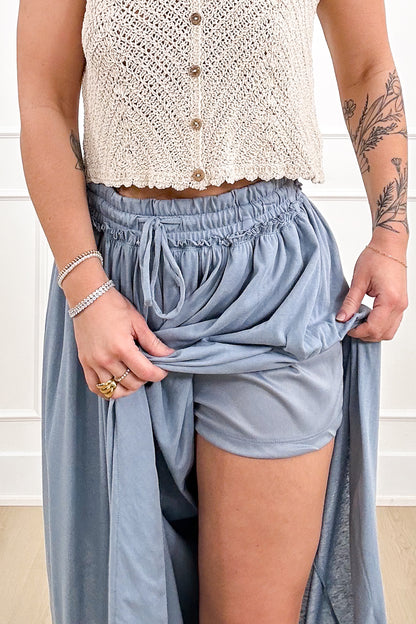 Elastic Waist Wide Leg Tulip Hem Pants