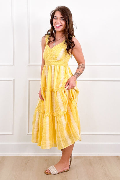 Stripe Embroidered Sleeveless Tiered Dress