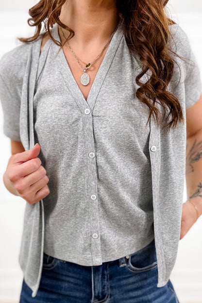 Knit Short Sleeve Layered V-Neck Top