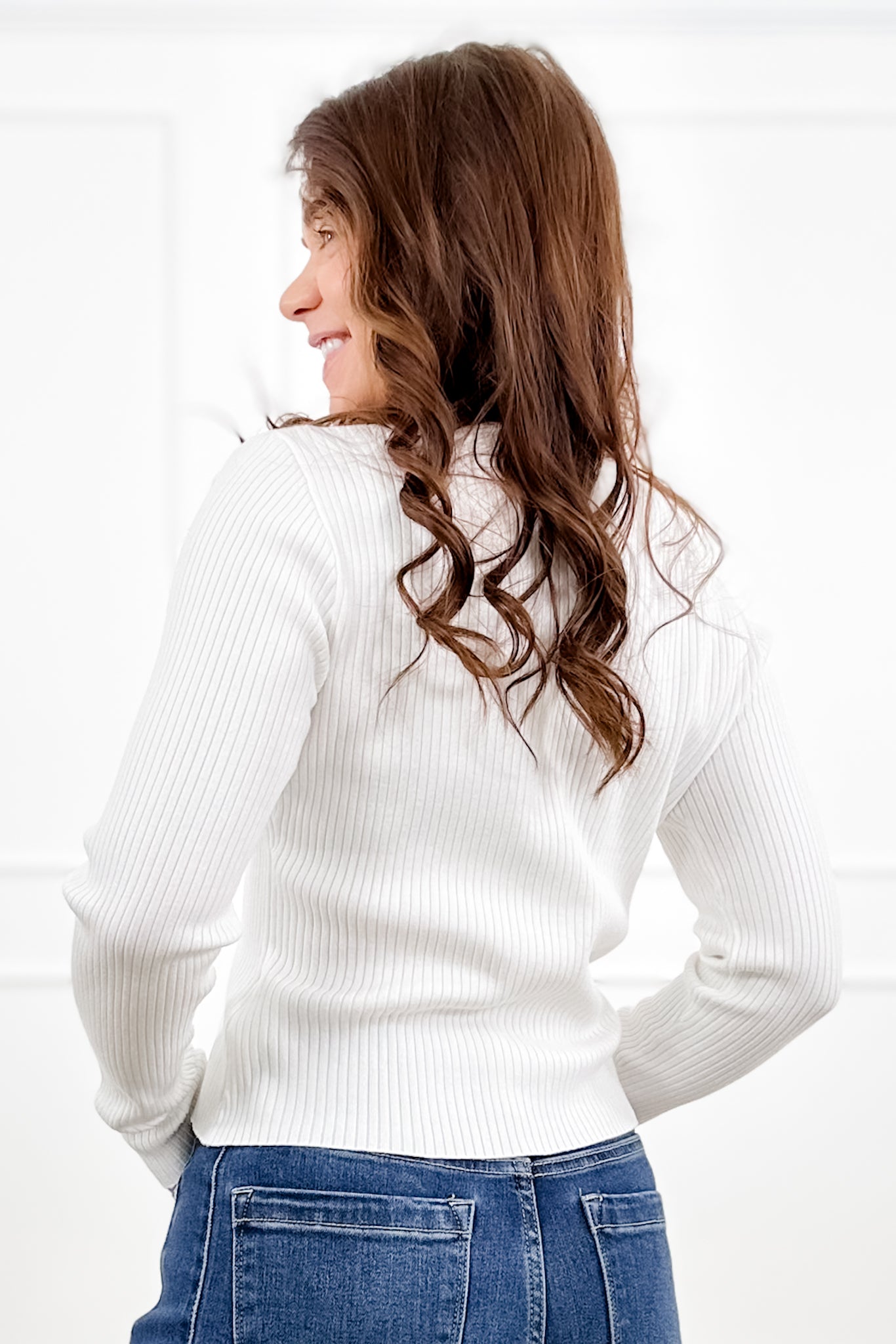 Ribbed Long Sleeve Button Down Cardigan with Lace Trim
