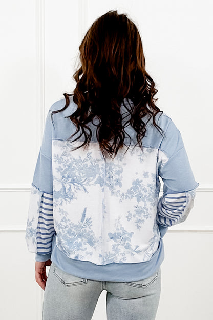 Plus/Reg Floral and Striped Color Block Long Sleeve V Neck Top