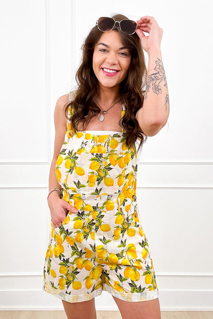 Lemon Print Overall Short with Side Pockets