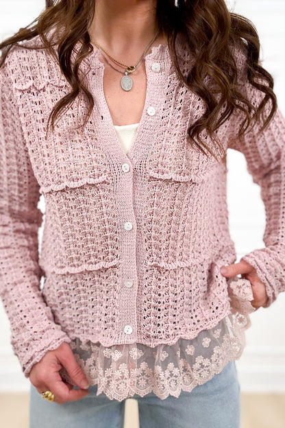 Crochet Long Sleeve Button Up Cardigan Sweater