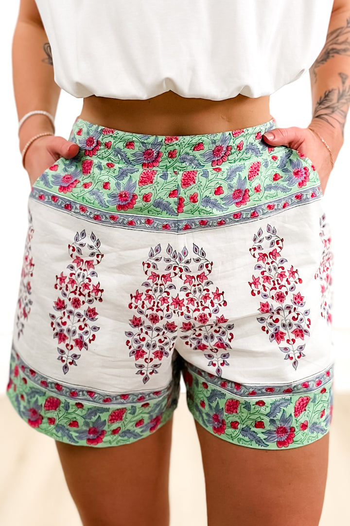 POL Floral Elastic Back Shorts with Side Pockets
