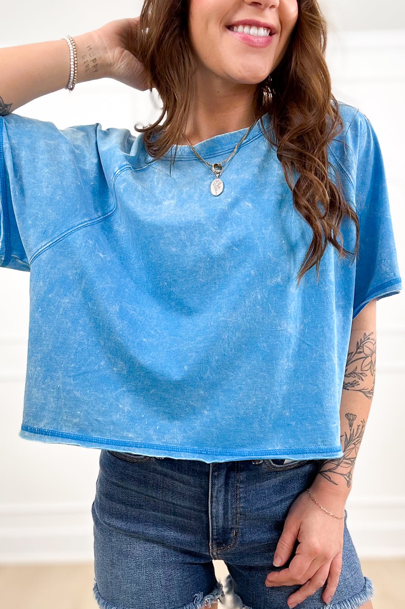 Door Buster! Zenana Acid Washed Round Neck Crop Tee
