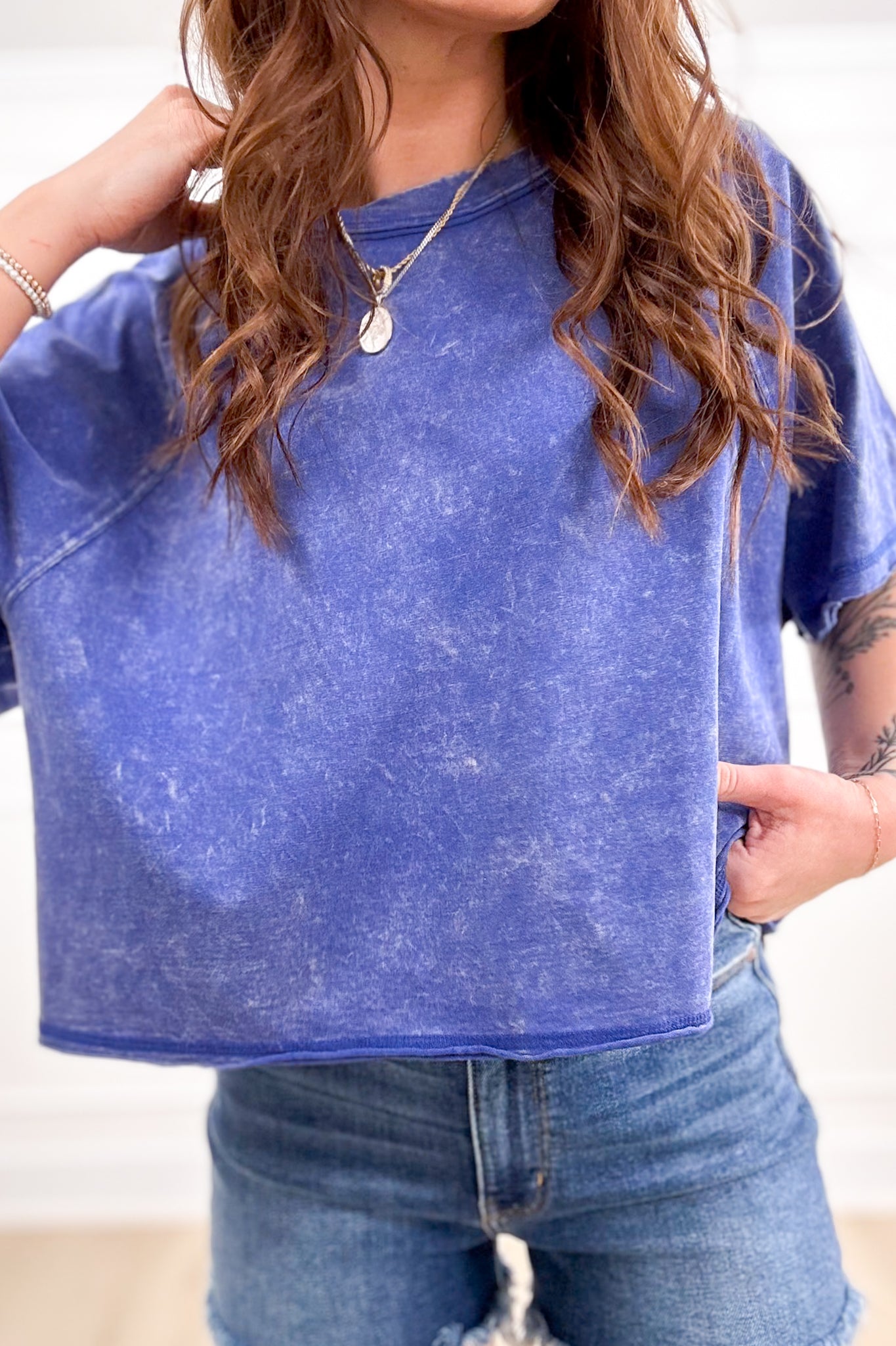 Door Buster! Zenana Acid Washed Round Neck Crop Tee