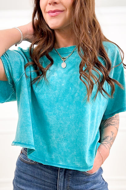 Door Buster! Zenana Acid Washed Round Neck Crop Tee