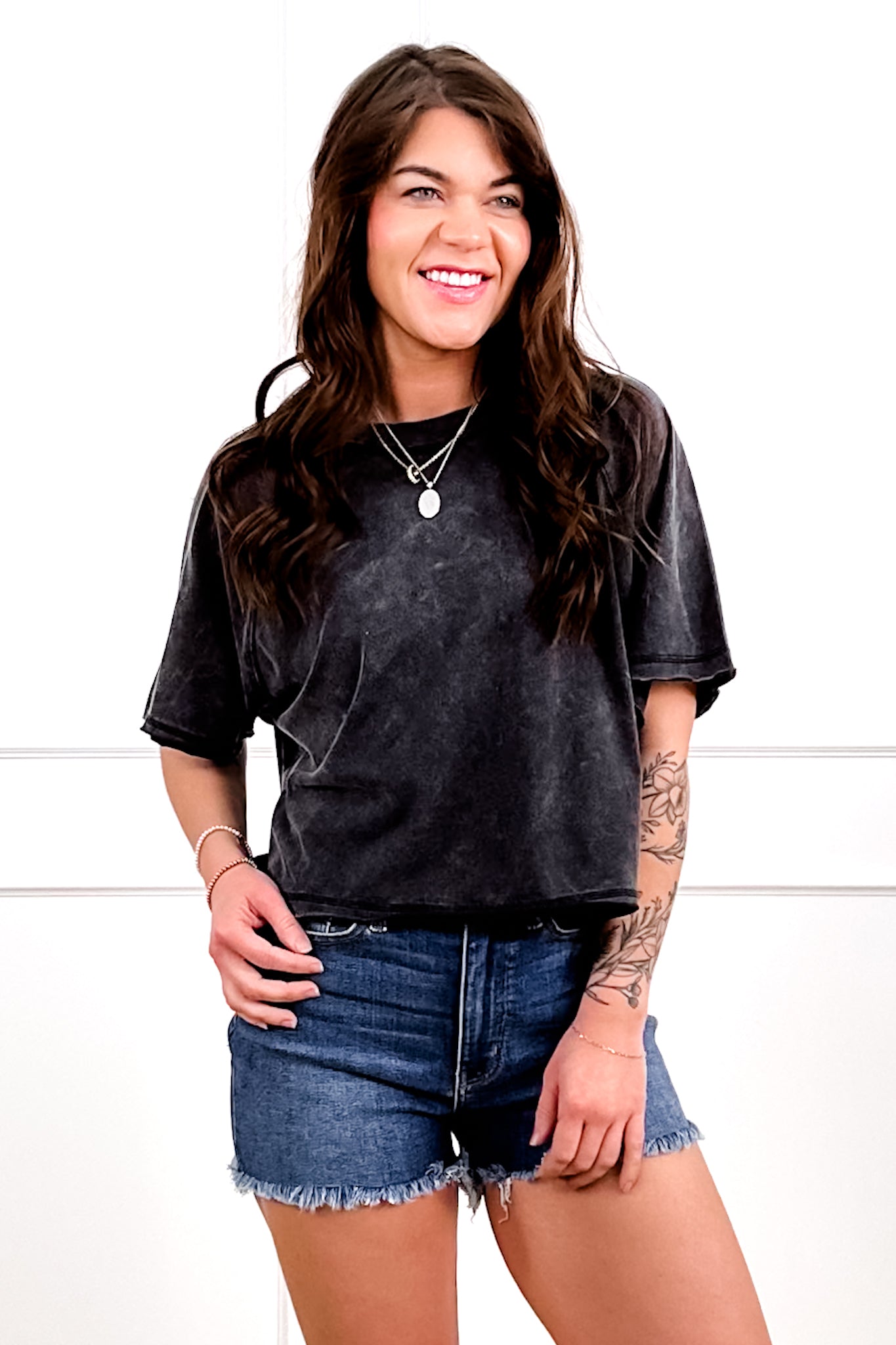 Door Buster! Zenana Acid Washed Round Neck Crop Tee