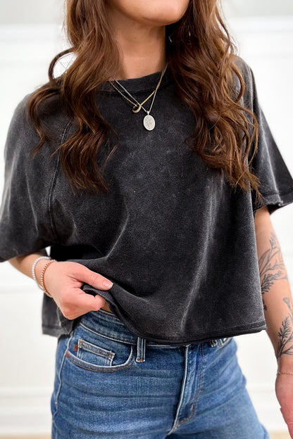 Door Buster! Zenana Acid Washed Round Neck Crop Tee
