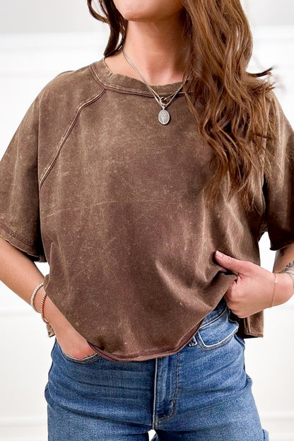 Door Buster! Zenana Acid Washed Round Neck Crop Tee