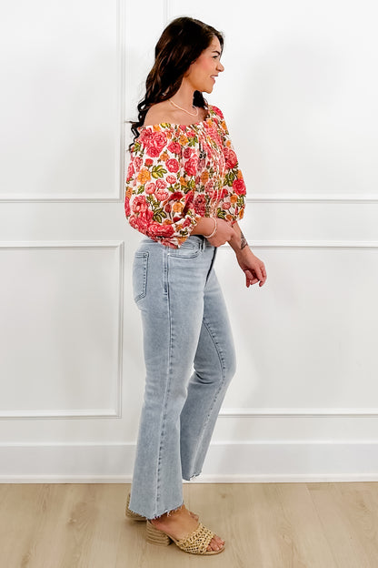 POL Floral Print Off Shoulder Smocked Top