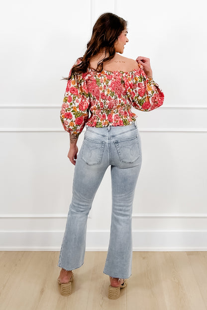 POL Floral Print Off Shoulder Smocked Top