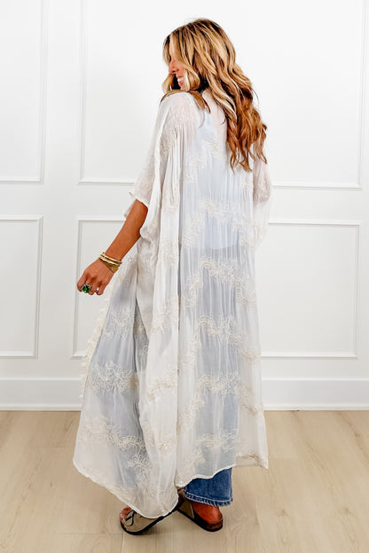 POL Embroidered Short Sleeve Long Kimono