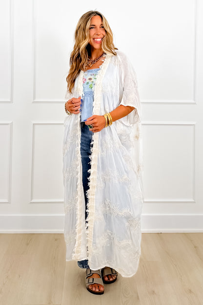 POL Embroidered Short Sleeve Long Kimono