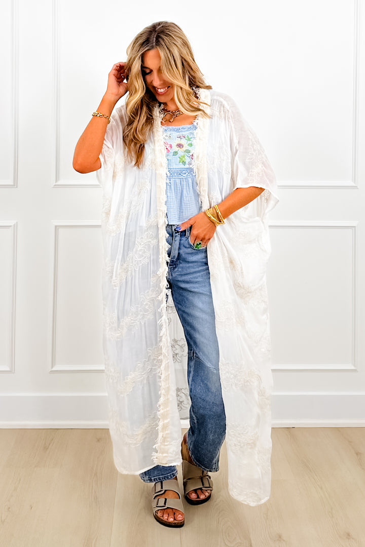POL Embroidered Short Sleeve Long Kimono