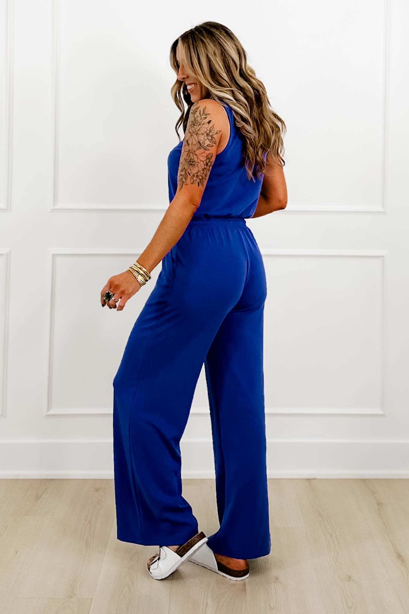 Solid Knit Sleeveless Tie at the Waist Jumpsuit