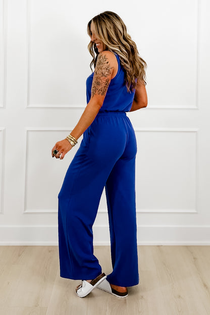 Solid Knit Sleeveless Tie at the Waist Jumpsuit