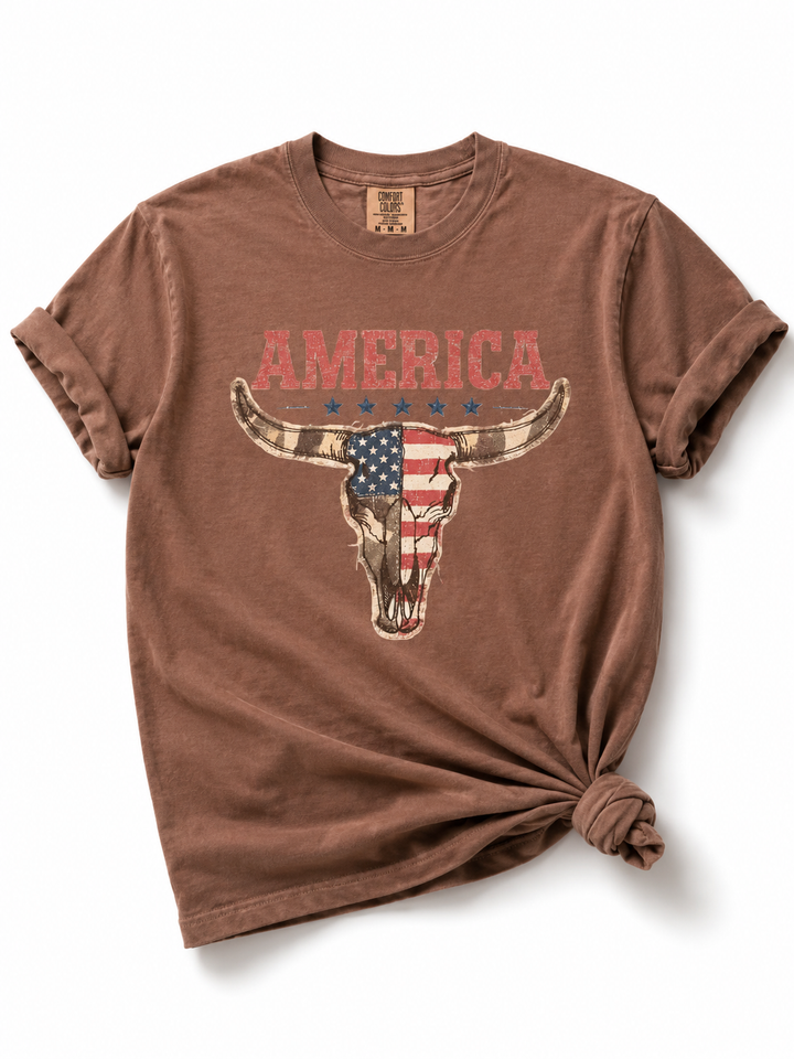Plus/Reg Short Sleeve "Longhorn America" Graphic Tee