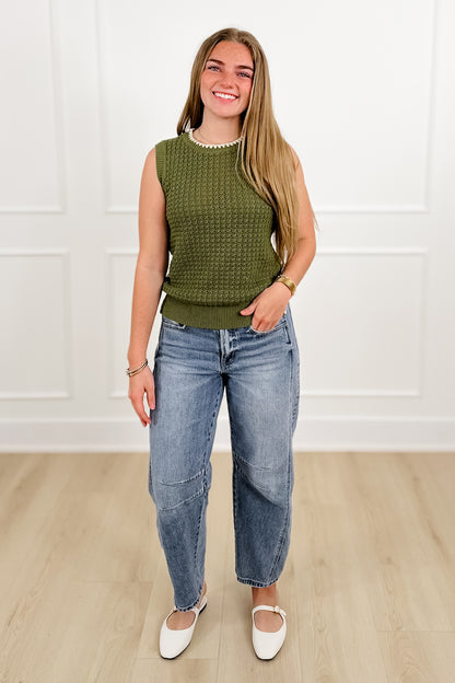 Knit Sleeveless Sweater with Contrasting Scalloped Trim