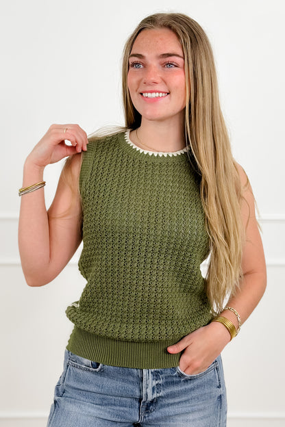 Knit Sleeveless Sweater with Contrasting Scalloped Trim