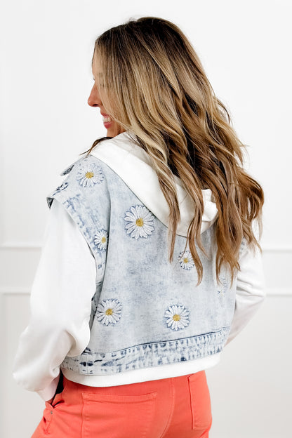 Embroidered Daisy Long Sleeve Layered Jacket